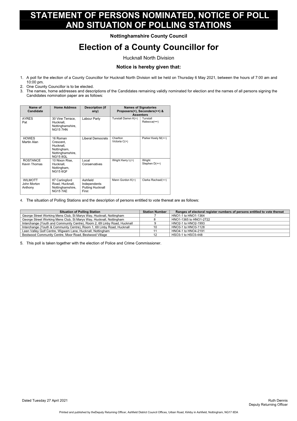 Statement of Persons Nominated, Notice of Poll and Situation of Polling Stations