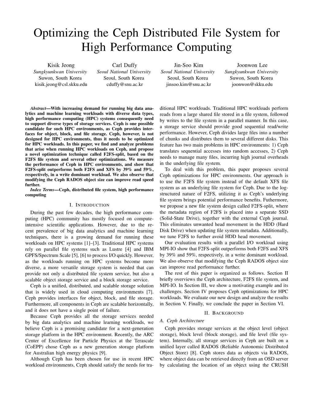 Optimizing the Ceph Distributed File System for High Performance Computing