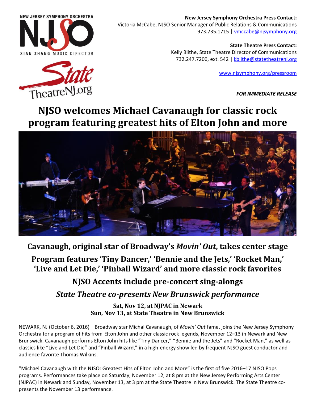 NJSO Welcomes Michael Cavanaugh for Classic Rock Program Featuring Greatest Hits of Elton John and More
