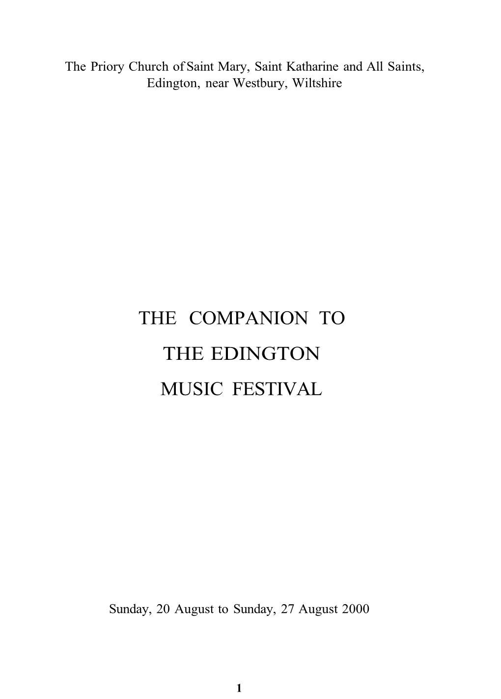 The Companion to the Edington Music Festival