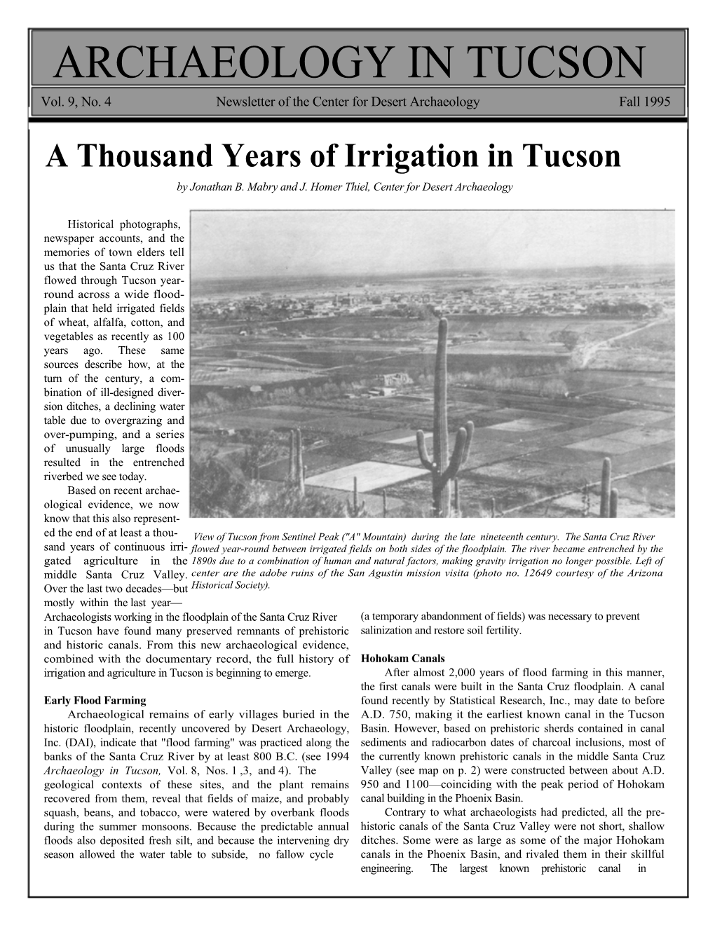 A Thousand Years of Irrigation in Tucson, Ancient Canals, Cienega