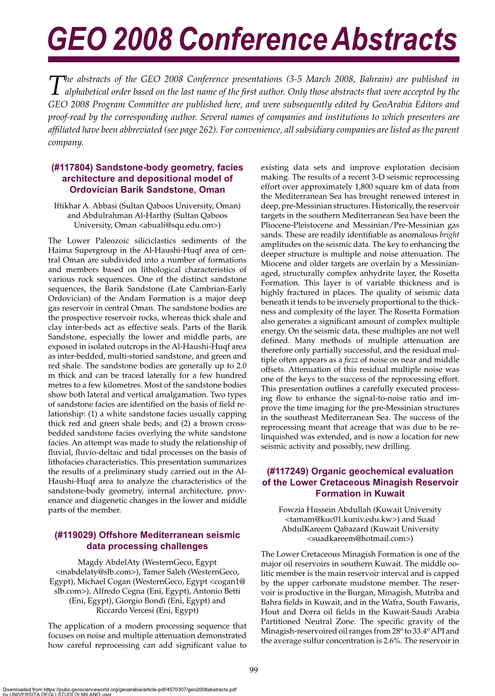 GEO 2008 Conference Abstracts, Bahrain GEO 2008 Conference Abstracts