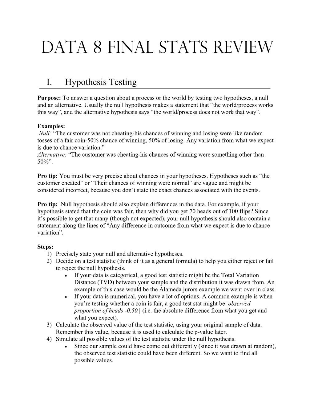 Data 8 Final Stats Review