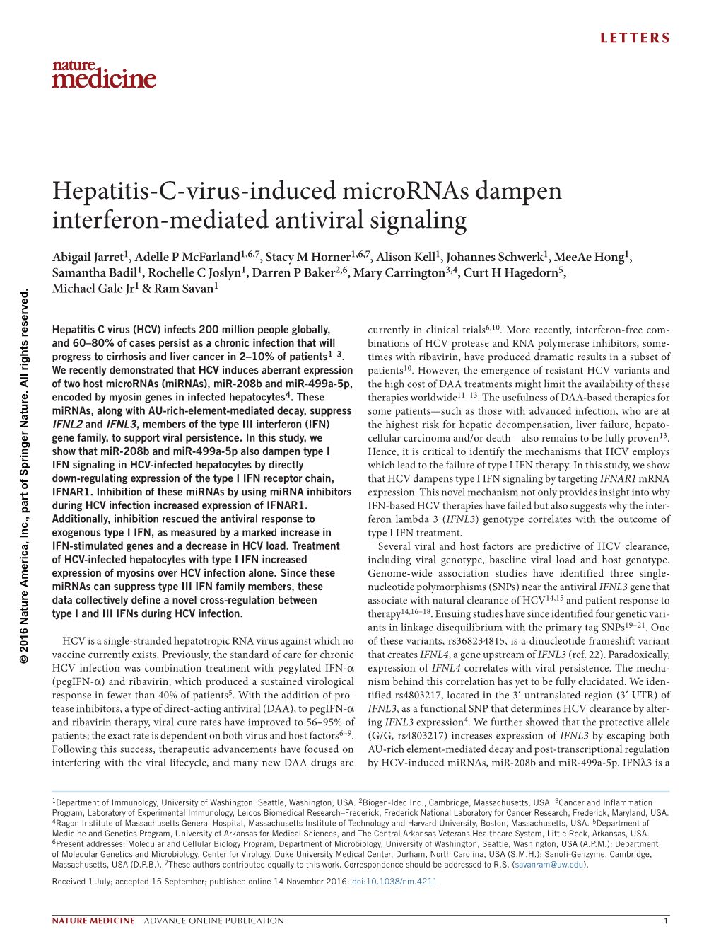 Hepatitis-C-Virus-Induced Micrornas Dampen Interferon-Mediated