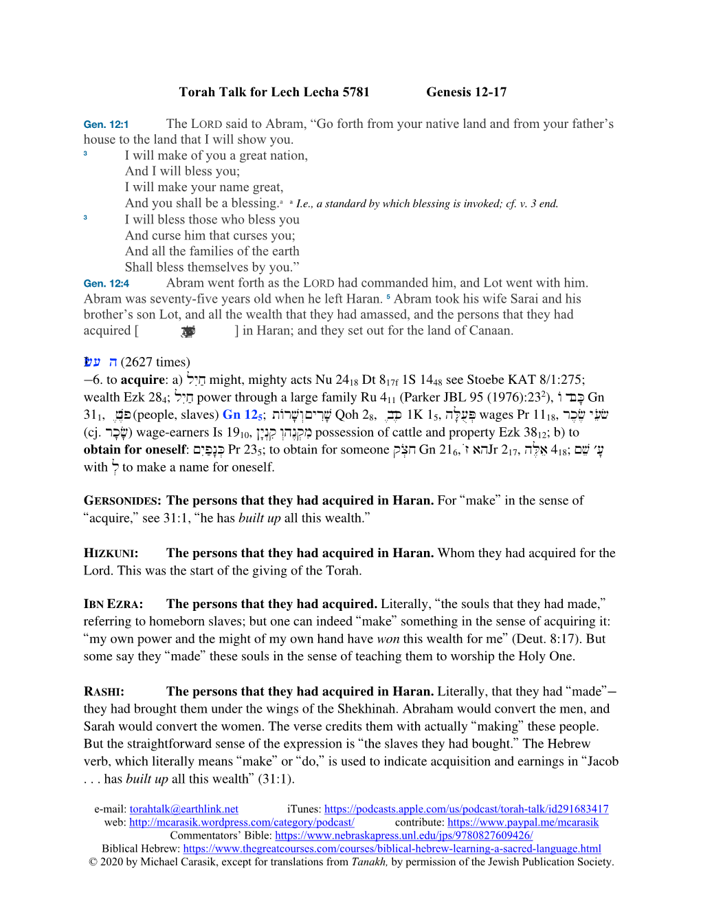 Torah Talk for Lech Lecha 5781 Genesis 12-17