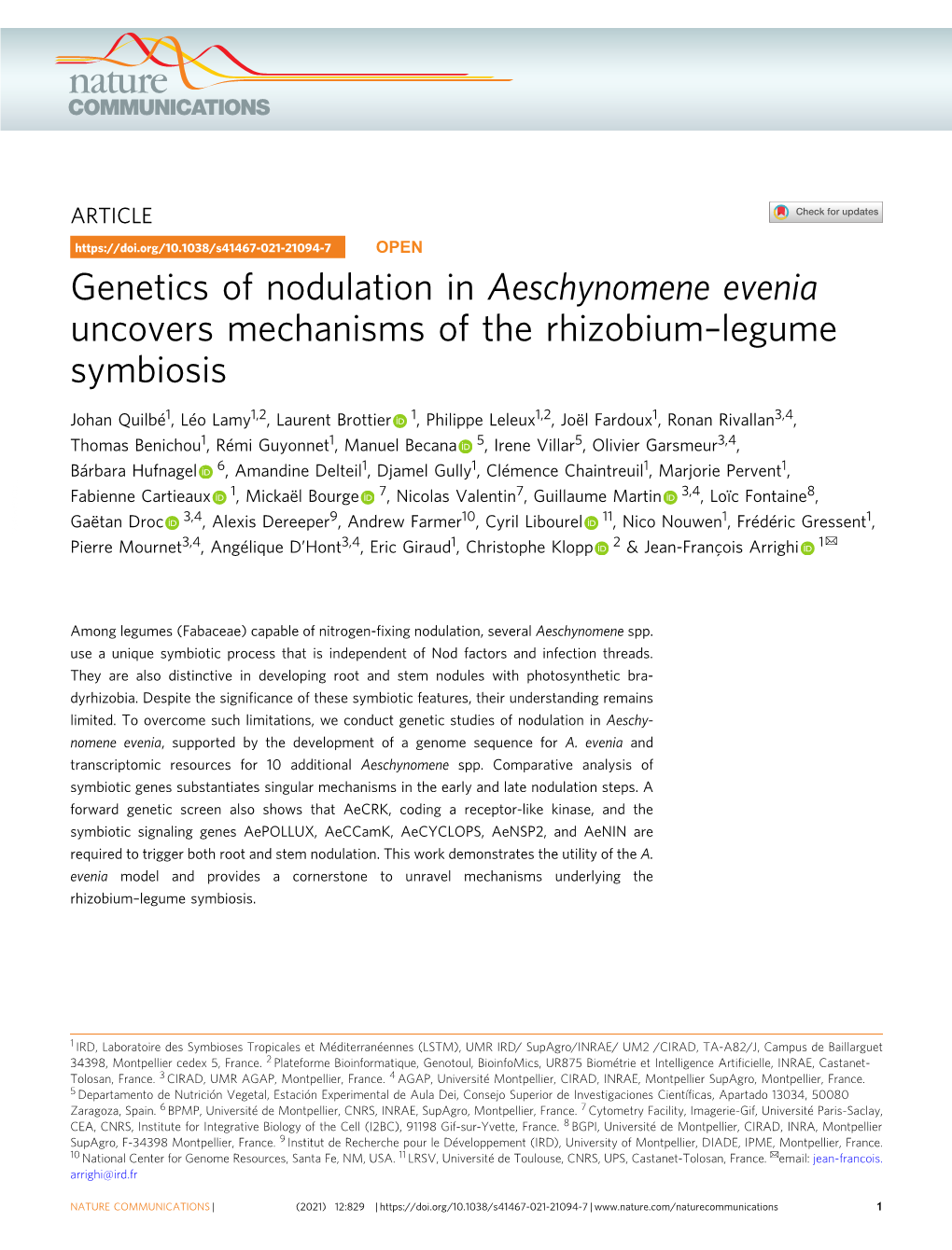 Genetics of Nodulation in Aeschynomene Evenia Uncovers Mechanisms of the Rhizobium–Legume Symbiosis