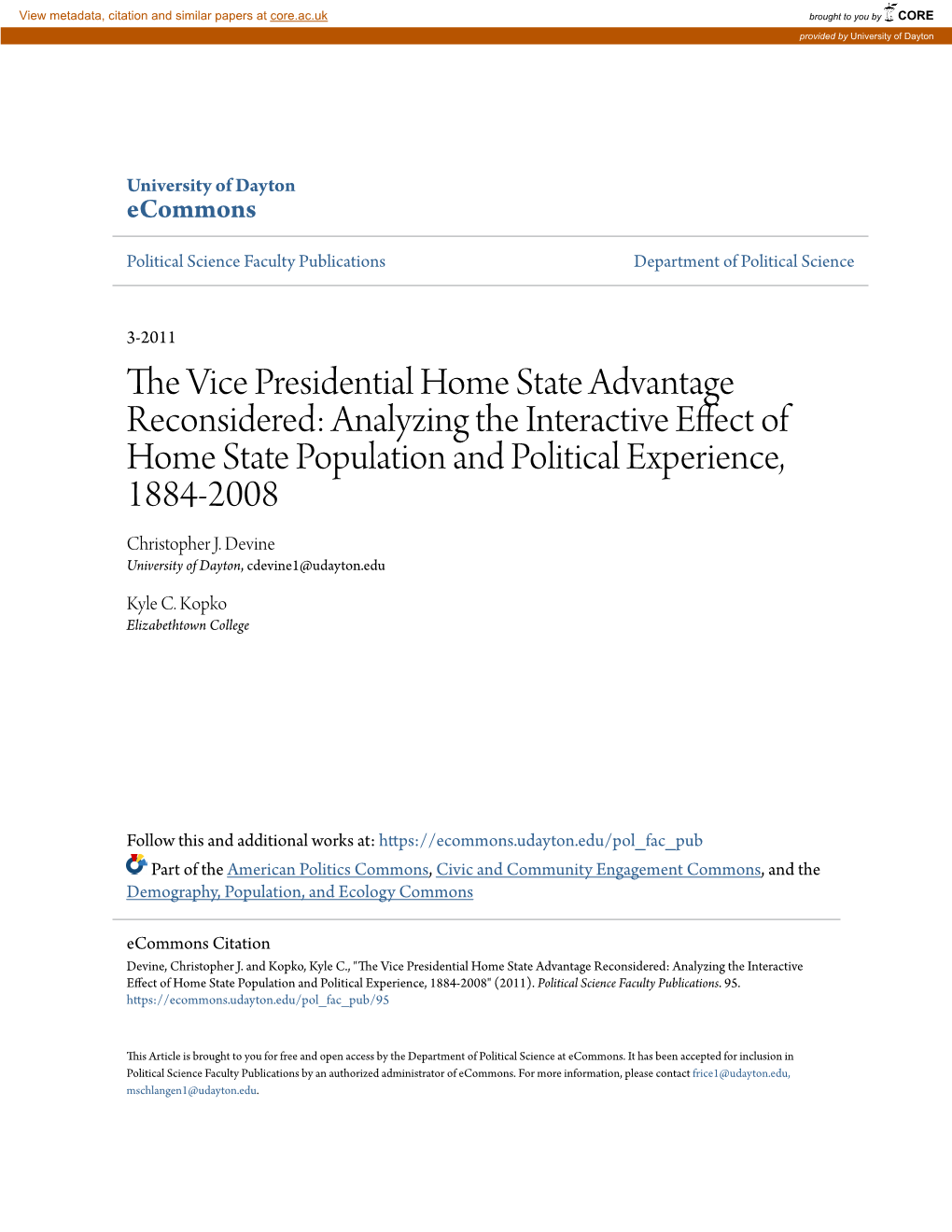 The Vice Presidential Home State Advantage Reconsidered