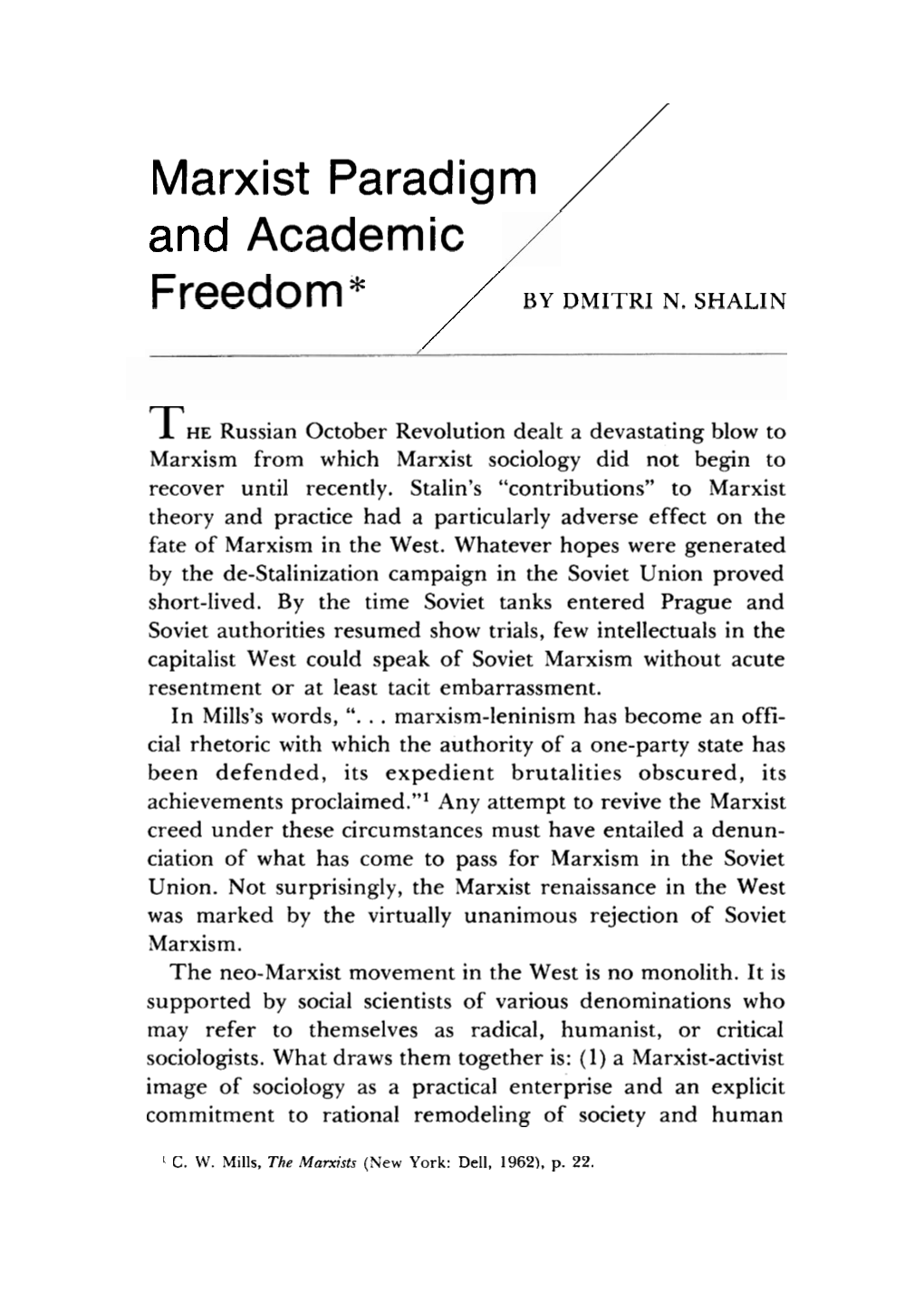 Marxist Paradigm // and Academic Freedom * by DMITRI N