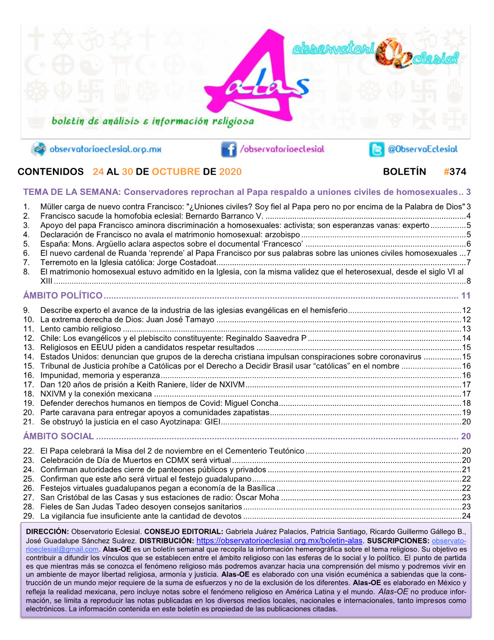 Contenidos 24 Al 30 De Octubre De 2020 Boletín #374