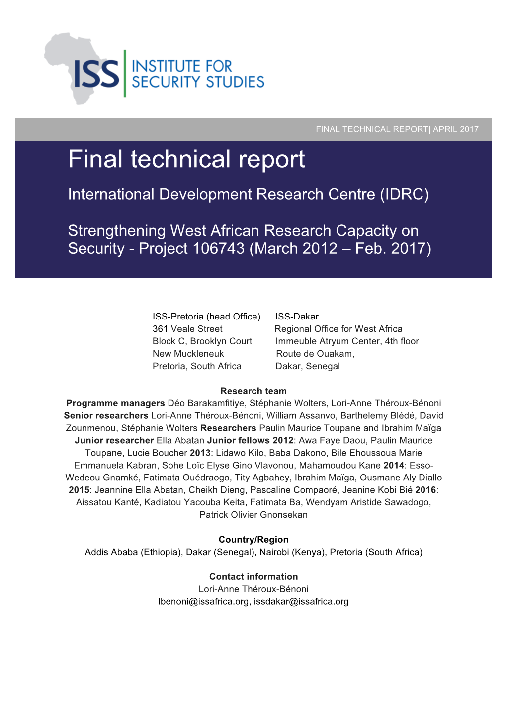 Final Technical Report| April 2017