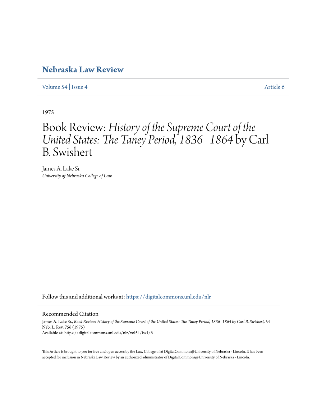 Book Review: History of the Supreme Court of the United States: the Taney Period, 1836–1864 by Carl B