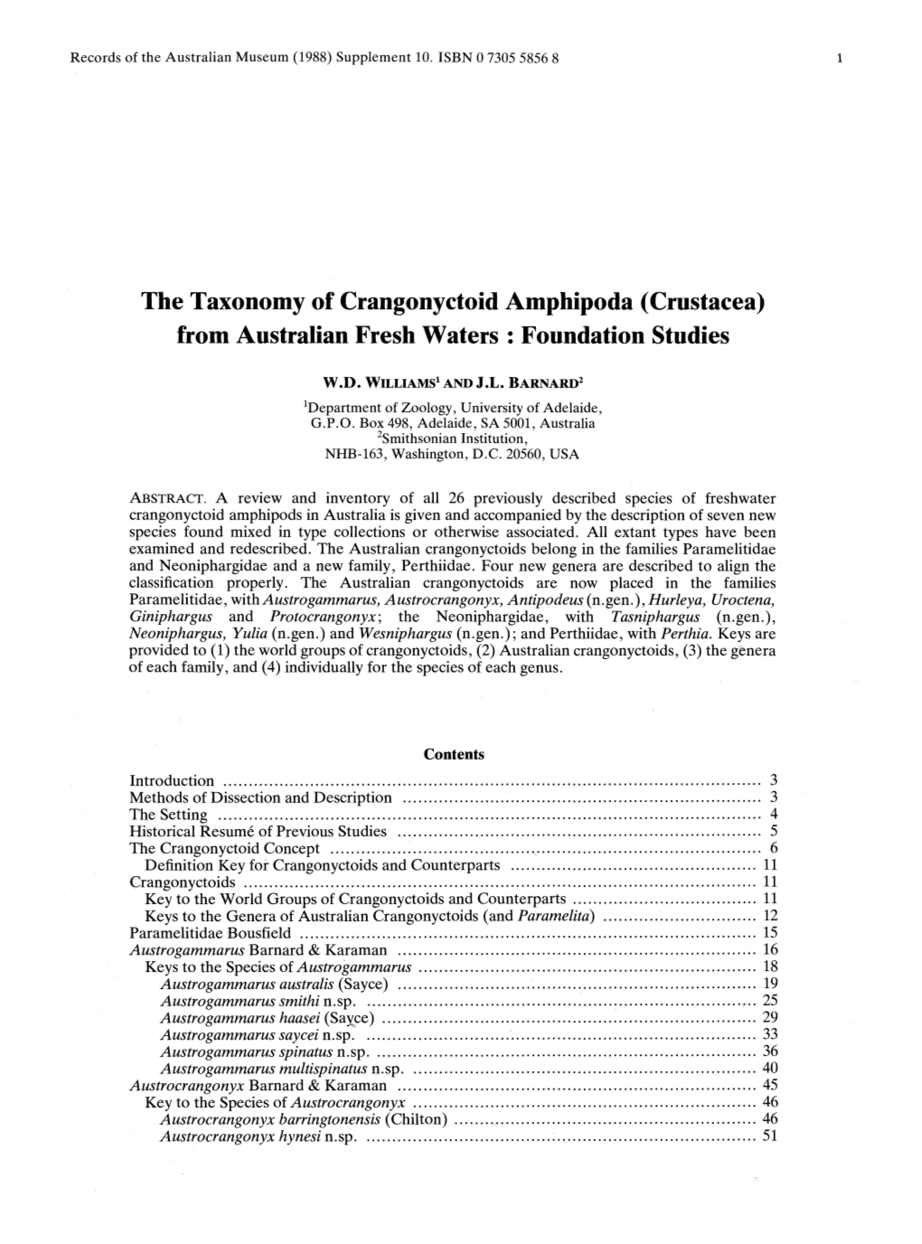 Crustacea) from Australian Fresh Waters : Foundation Studies