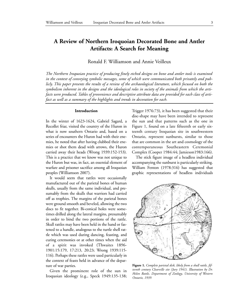 A Review of Northern Iroquoian Decorated Bone and Antler Artifacts: a Search for Meaning