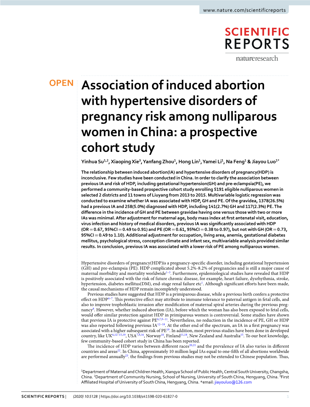 Association of Induced Abortion with Hypertensive Disorders Of