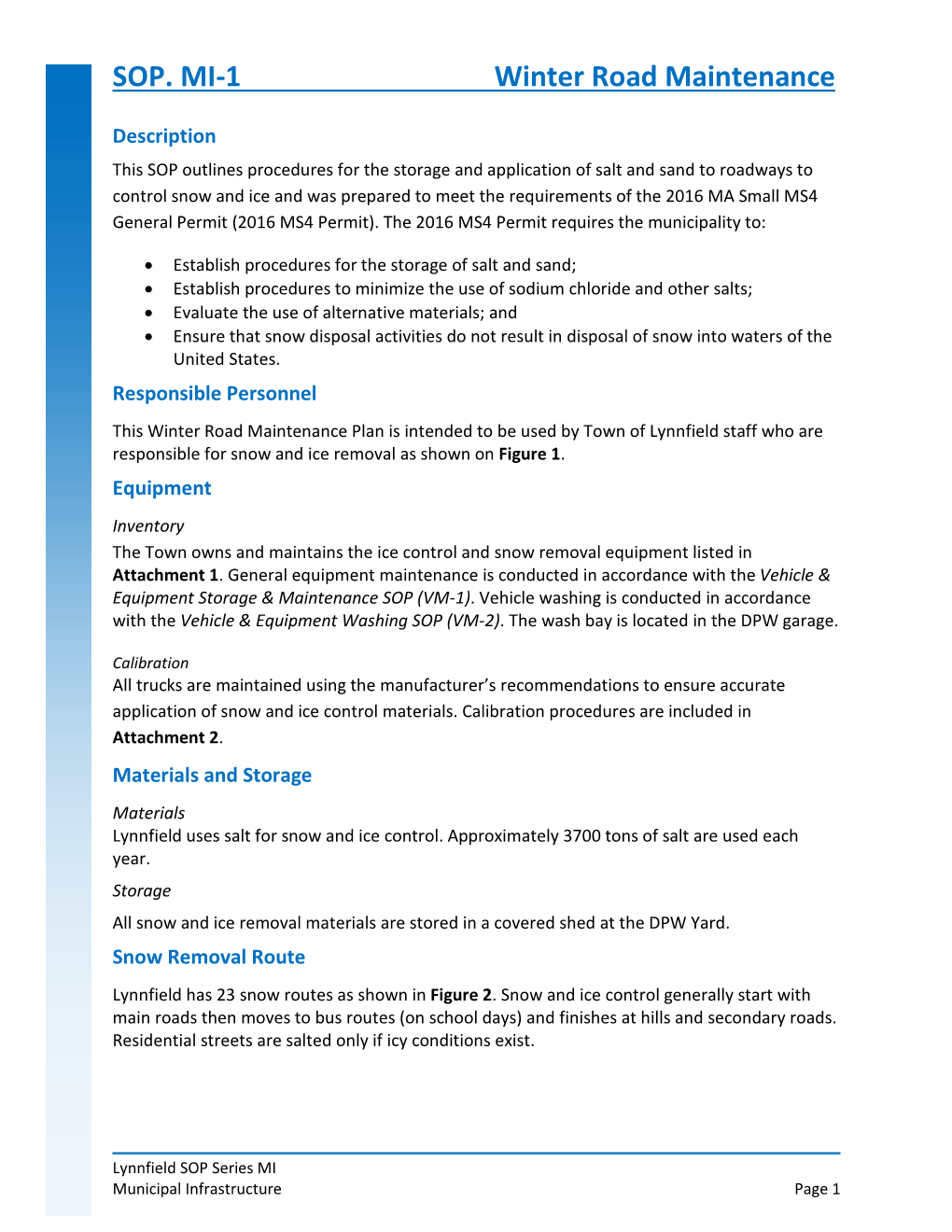 SOP. MI-1 Winter Road Maintenance