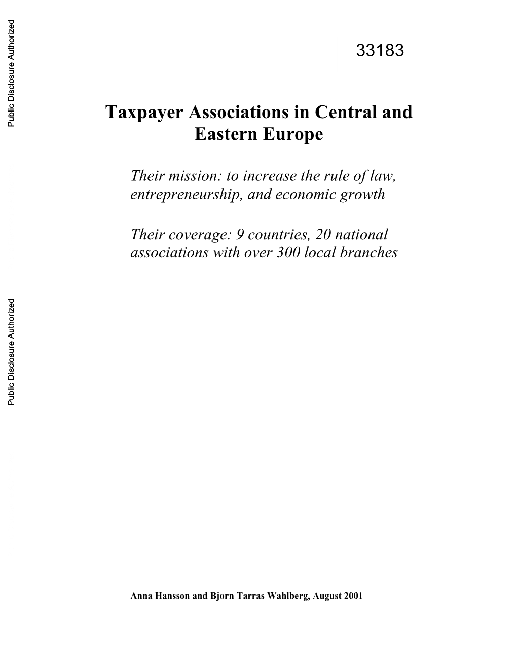 Taxpayers Associations in Central European Countries