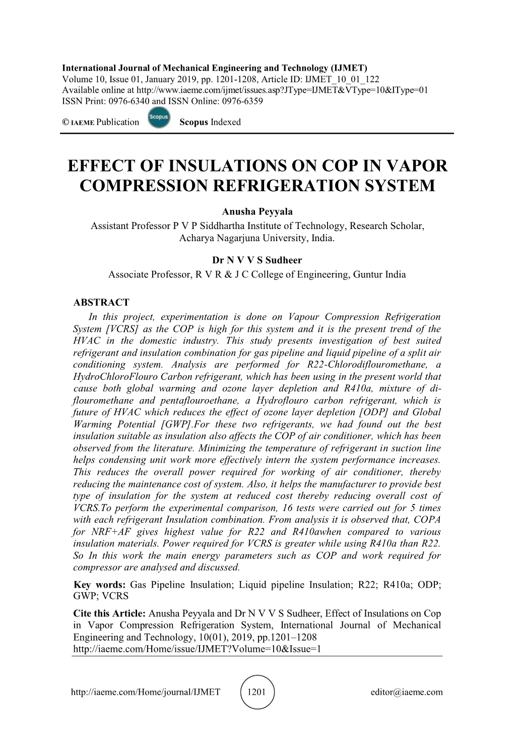 Effect of Insulations on Cop in Vapor Compression Refrigeration System