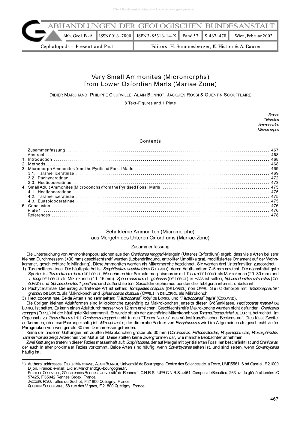 ABHANDLUNGEN DER GEOLOGISCHEN BUNDESANSTALT Abh