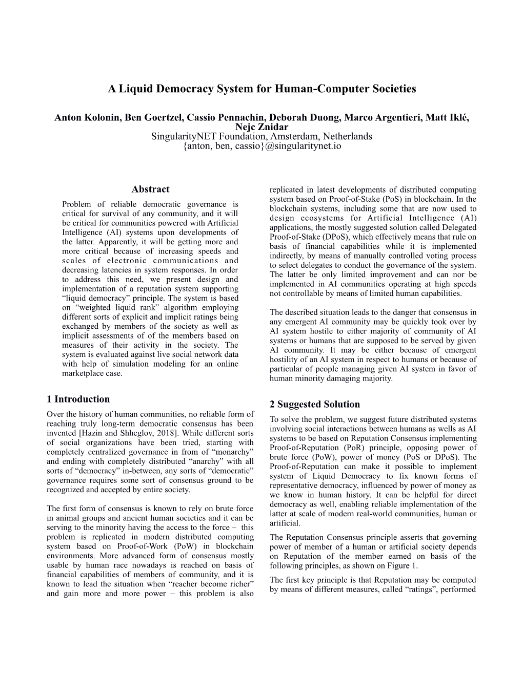 A Liquid Democracy System for Human-Computer Societies