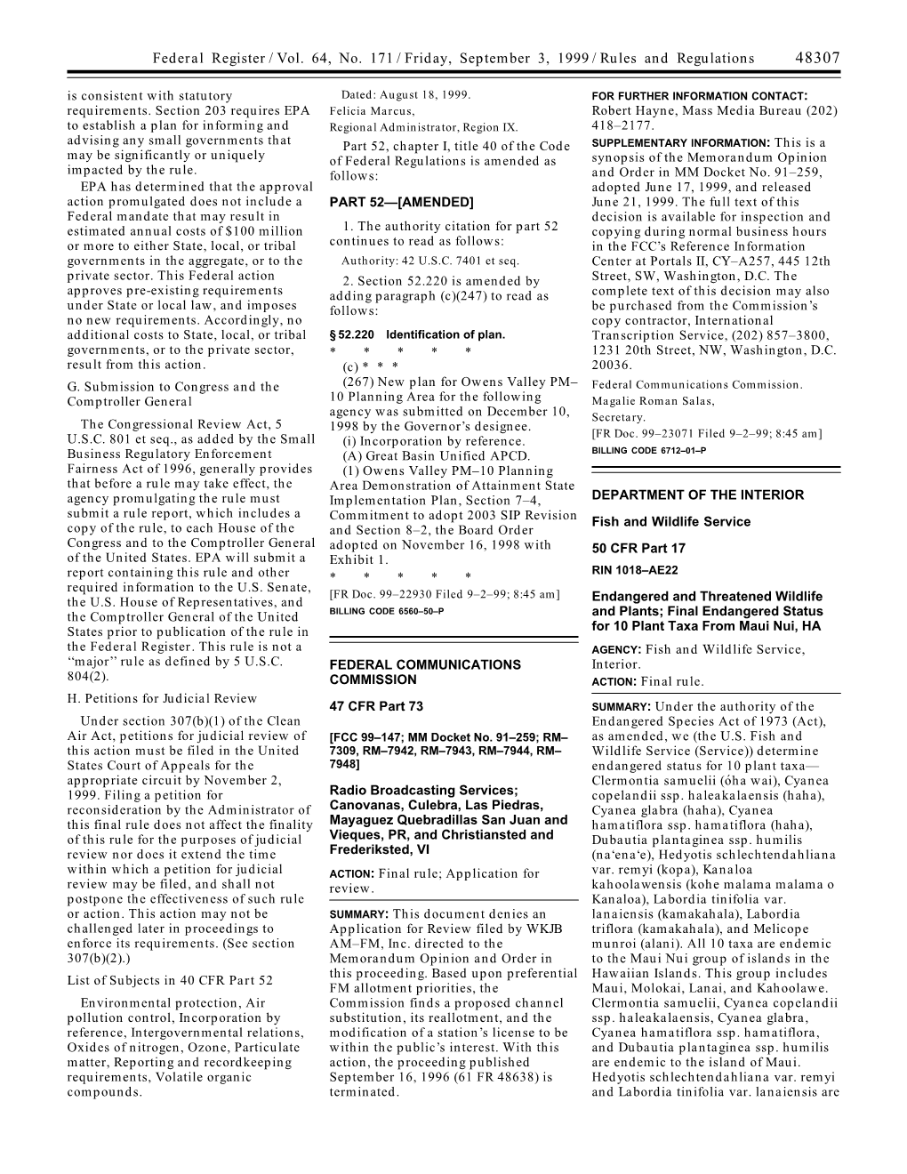 Federal Register/Vol. 64, No. 171/Friday, September 3, 1999/Rules and Regulations