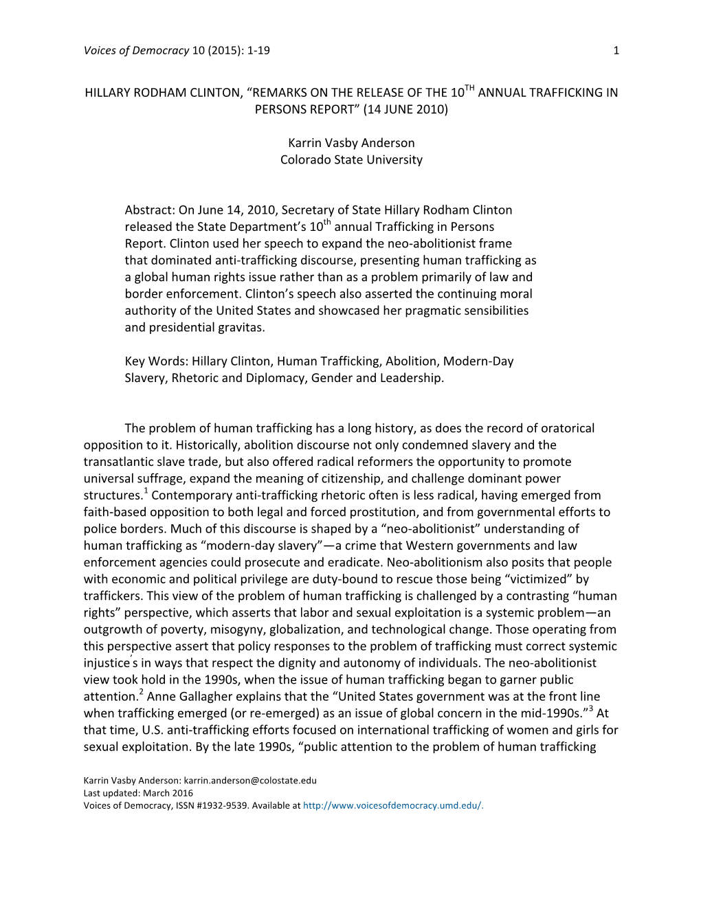 Hillary Rodham Clinton, “Remarks on the Release of the 10Th Annual Trafficking in Persons Report” (14 June 2010)