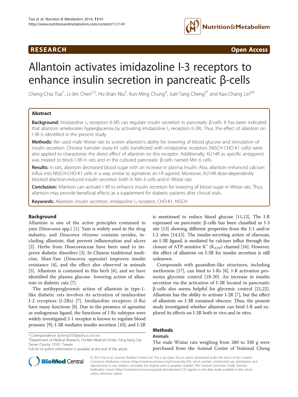 Allantoin Activates Imidazoline I-3 Receptors to Enhance Insulin