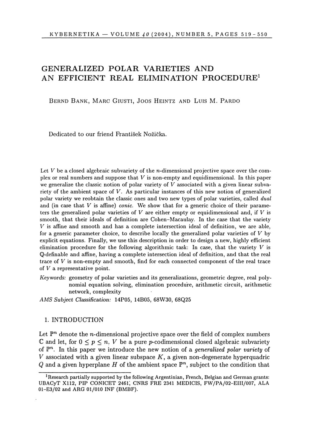 Generalized Polar Varieties and an Efficient Real Elimination Procedure1