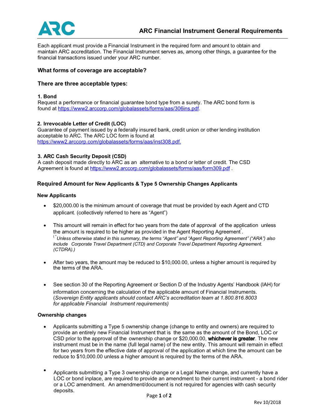 ARC Financial Instrument General Requirements