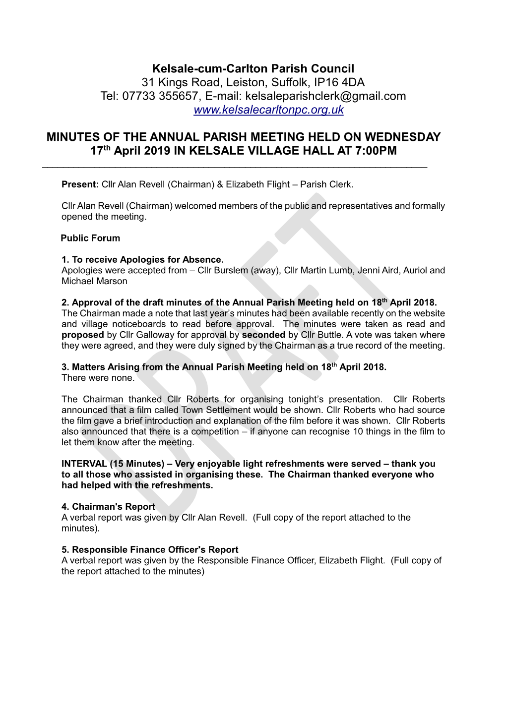 Kelsale-Cum-Carlton Parish Council 31 Kings Road, Leiston, Suffolk, IP16 4DA Tel: 07733 355657, E-Mail: Kelsaleparishclerk@Gmail.Com