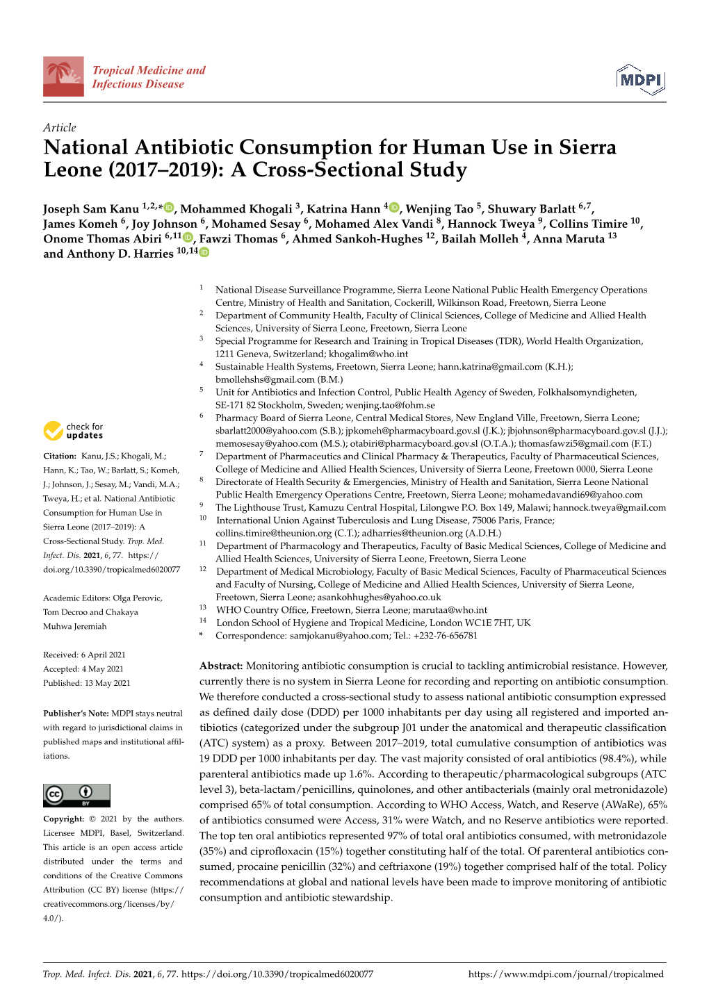 National Antibiotic Consumption for Human Use in Sierra Leone (2017–2019): a Cross-Sectional Study