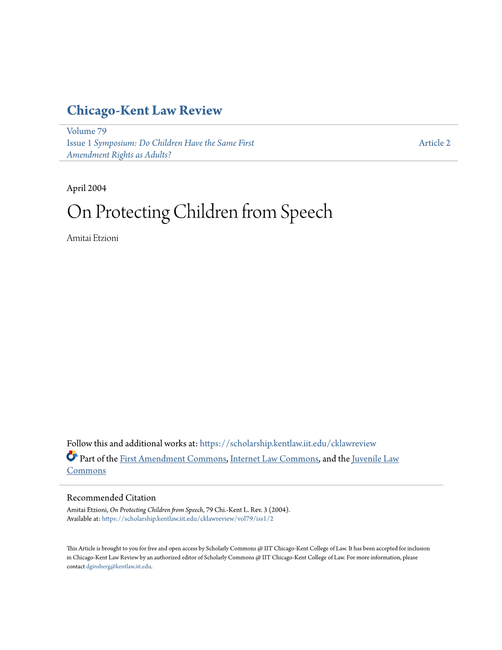On Protecting Children from Speech Amitai Etzioni