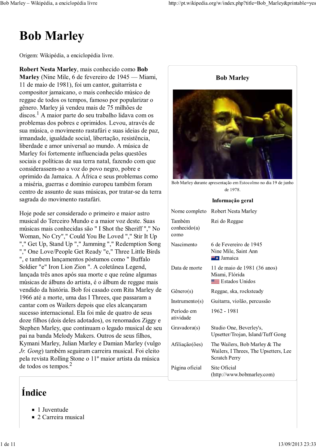 Bob Marley – Wikipédia, a Enciclopédia Livre