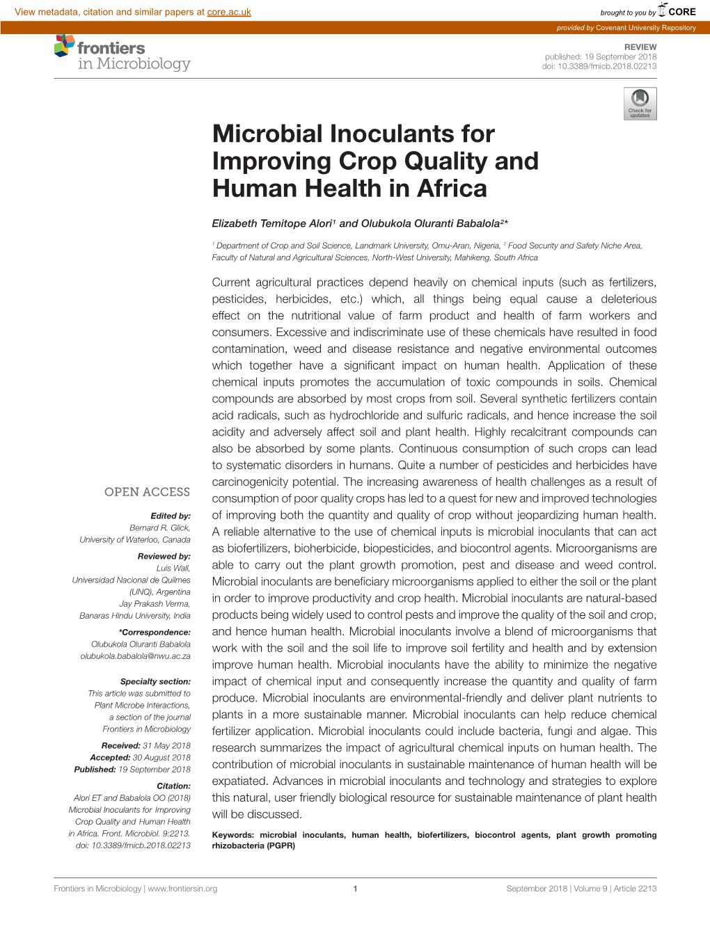 Microbial Inoculants for Improving Crop Quality and Human Health in Africa