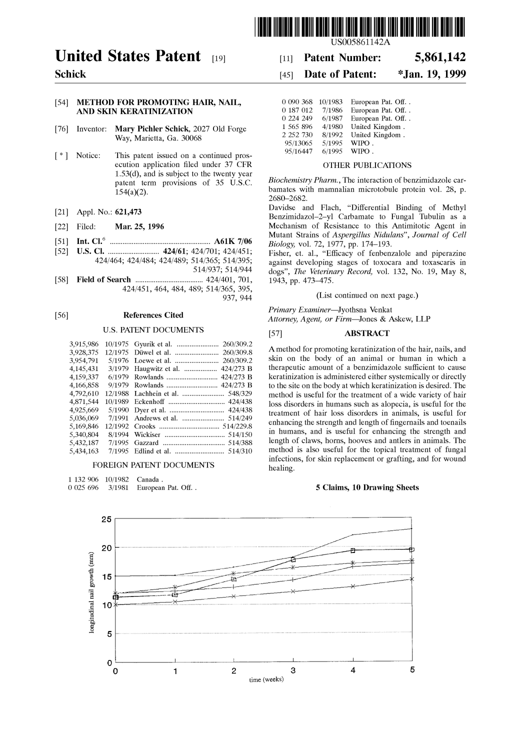 United States Patent (19) 11 Patent Number: 5,861,142 Schick (45) Date of Patent: *Jan
