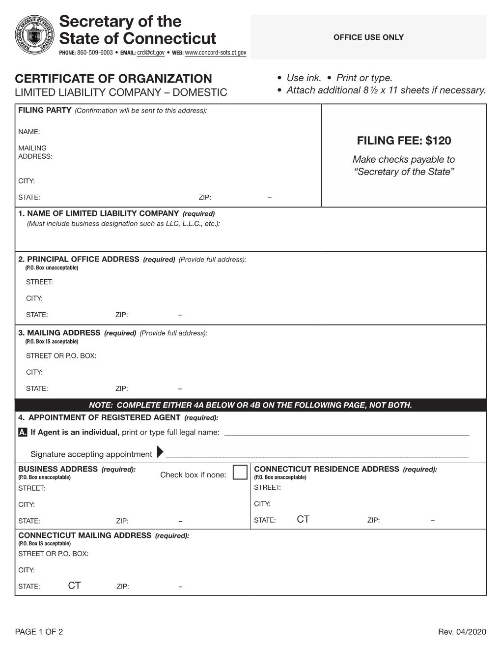 Certificate of Organization (LLC