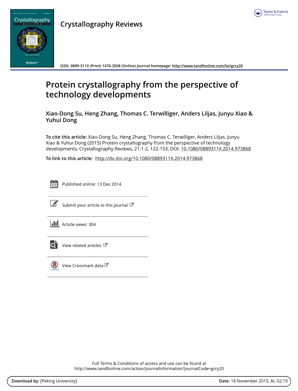 Protein Crystallography from the Perspective of Technology Developments