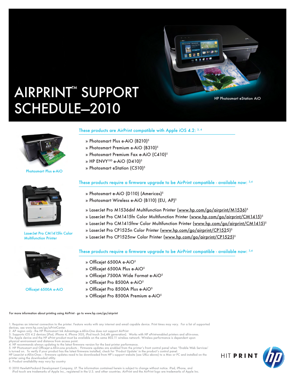 Airprint™ Support Schedule-2010