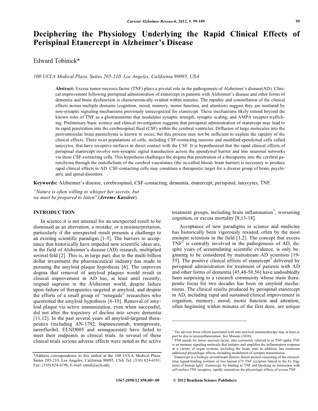 Deciphering the Physiology Underlying the Rapid Clinical Effects of Perispinal Etanercept in Alzheimer's Disease