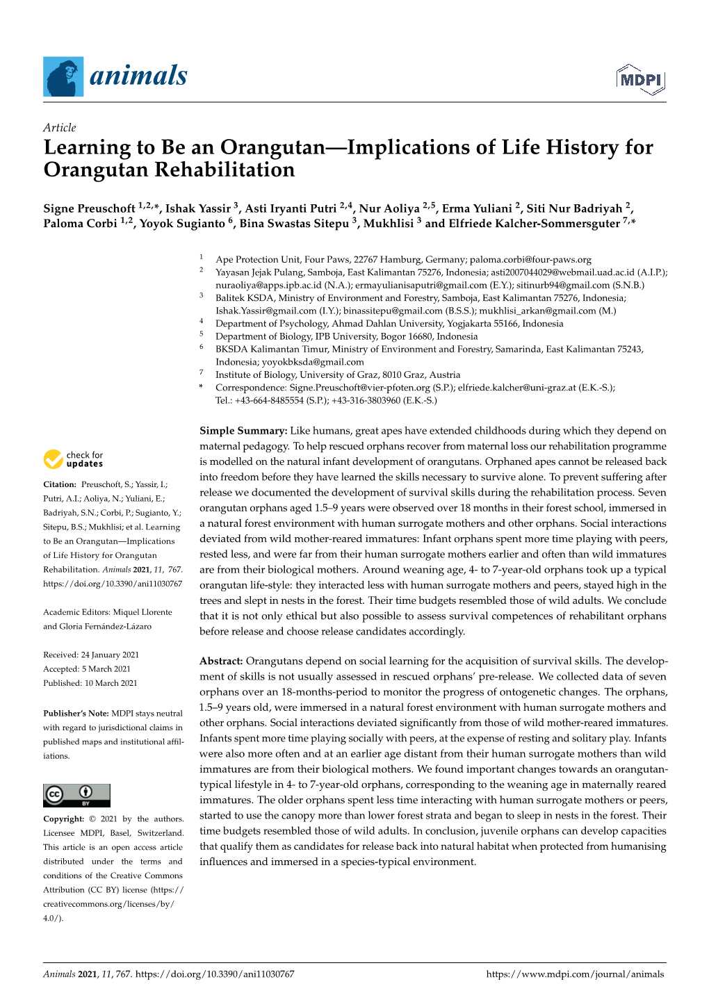 Learning to Be an Orangutan—Implications of Life History for Orangutan Rehabilitation