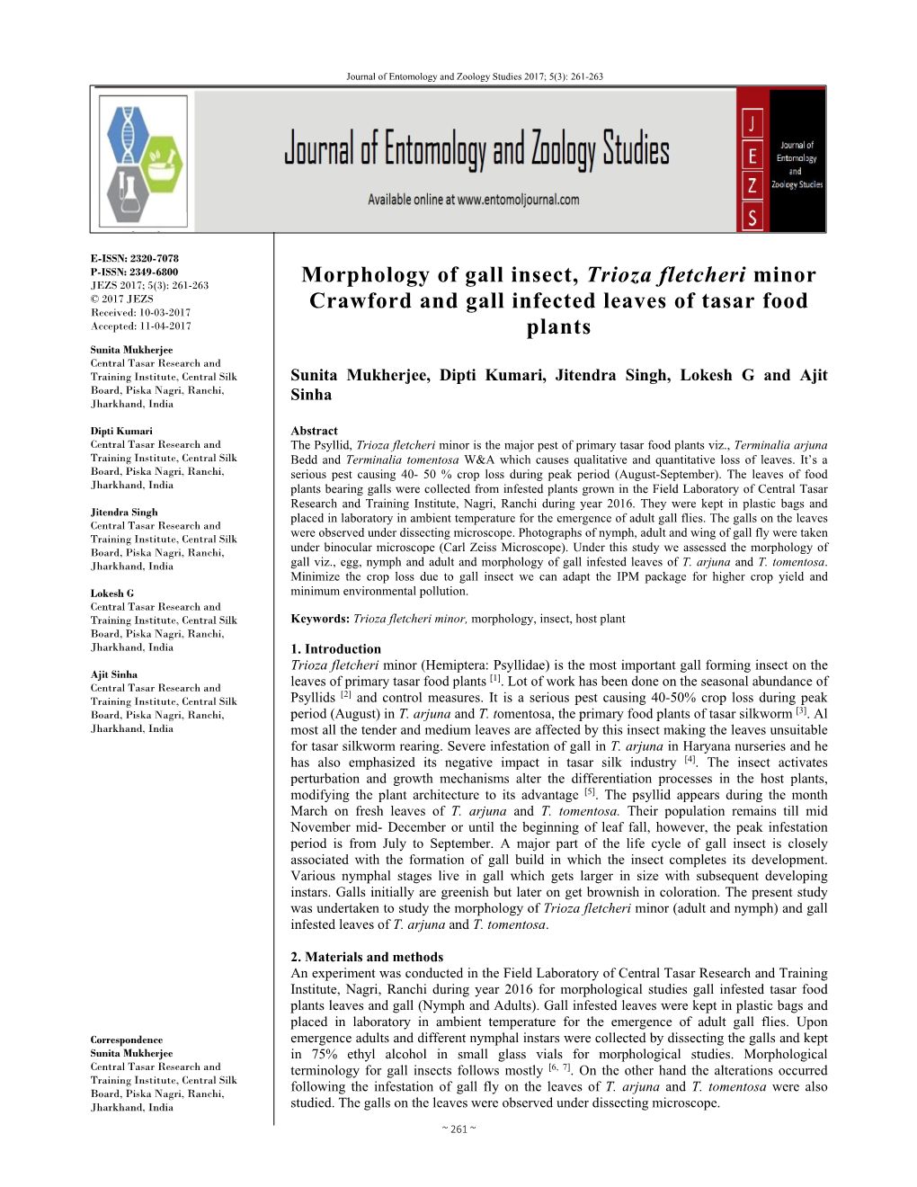 Morphology of Gall Insect, Trioza Fletcheri Minor Crawford and Gall