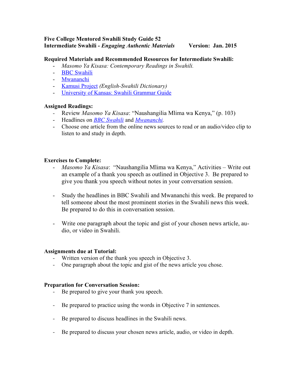 Five College Mentored Swahili Study Guide 52