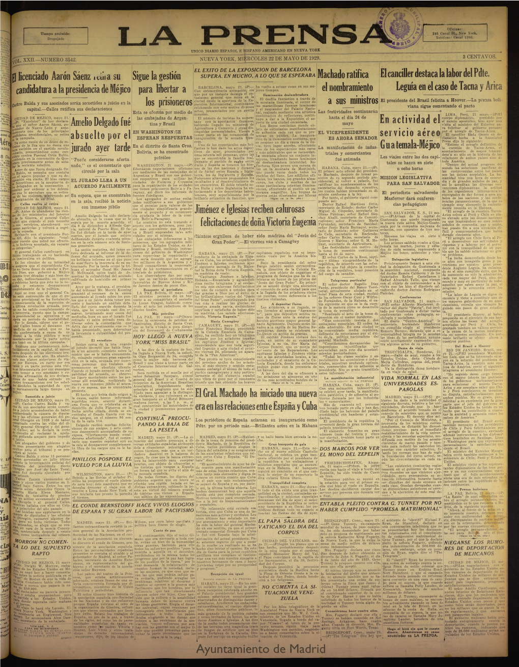 La Prensa De 22 De Mayo De 1929, Nº 3542