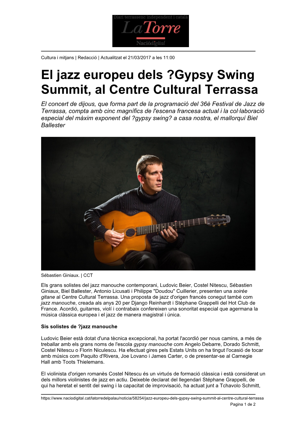 El Jazz Europeu Dels ?Gypsy Swing Summit, Al Centre Cultural Terrassa