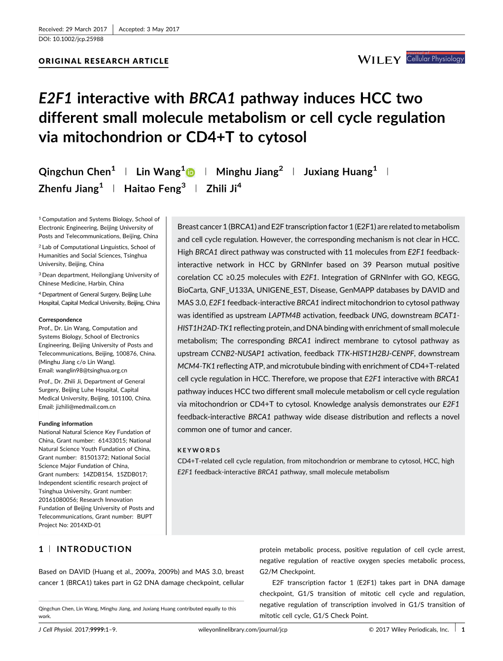 E2F1 Interactive with BRCA1 Pathway Induces HCC Two Different Small Molecule Metabolism Or Cell Cycle Regulation Via Mitochondrion Or CD4+T to Cytosol