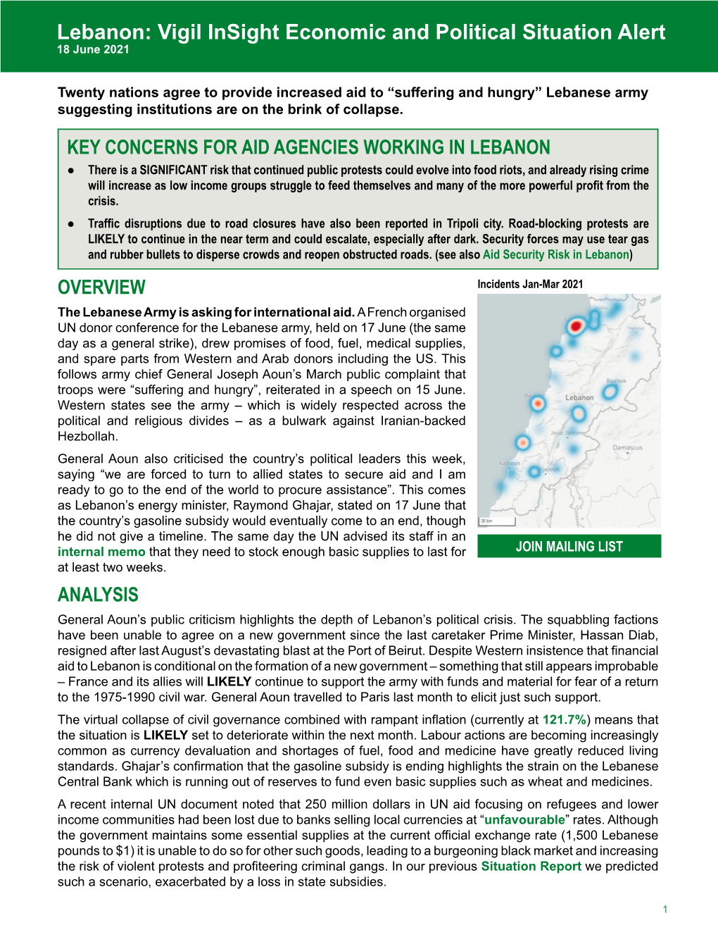 Lebanon: Vigil Insight Economic and Political Situation Alert 18 June 2021