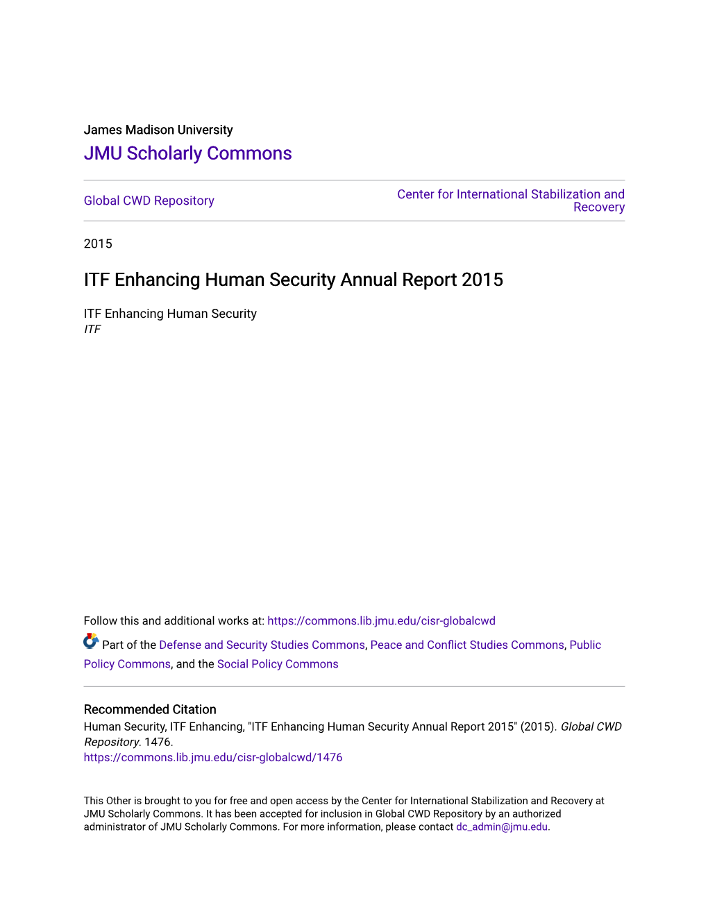 ITF Enhancing Human Security Annual Report 2015