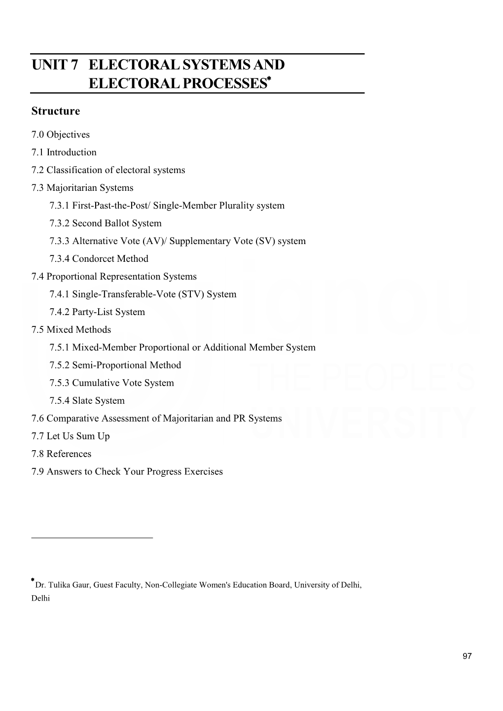 Unit 7 Electoral Systems and Electoral Processes