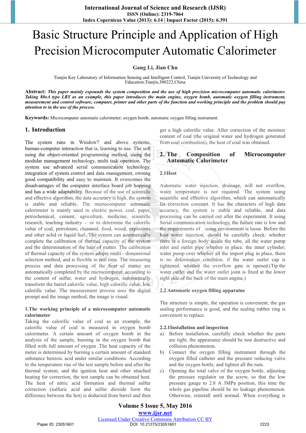 Basic Structure Principle and Application of High Precision Microcomputer Automatic Calorimeter