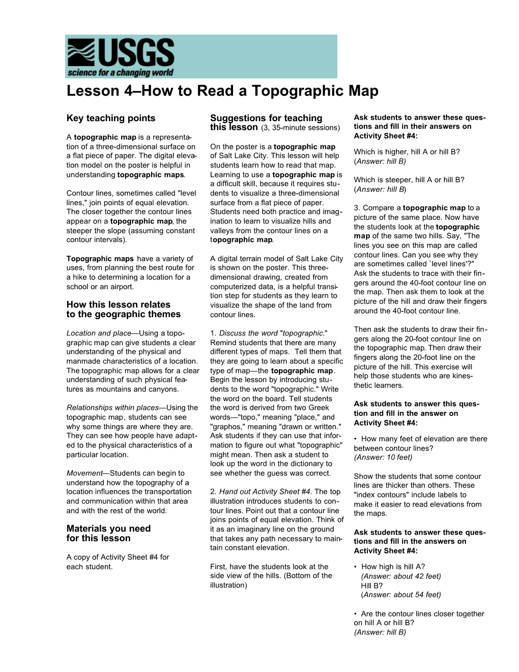 Lesson 4–How to Read a Topographic Map