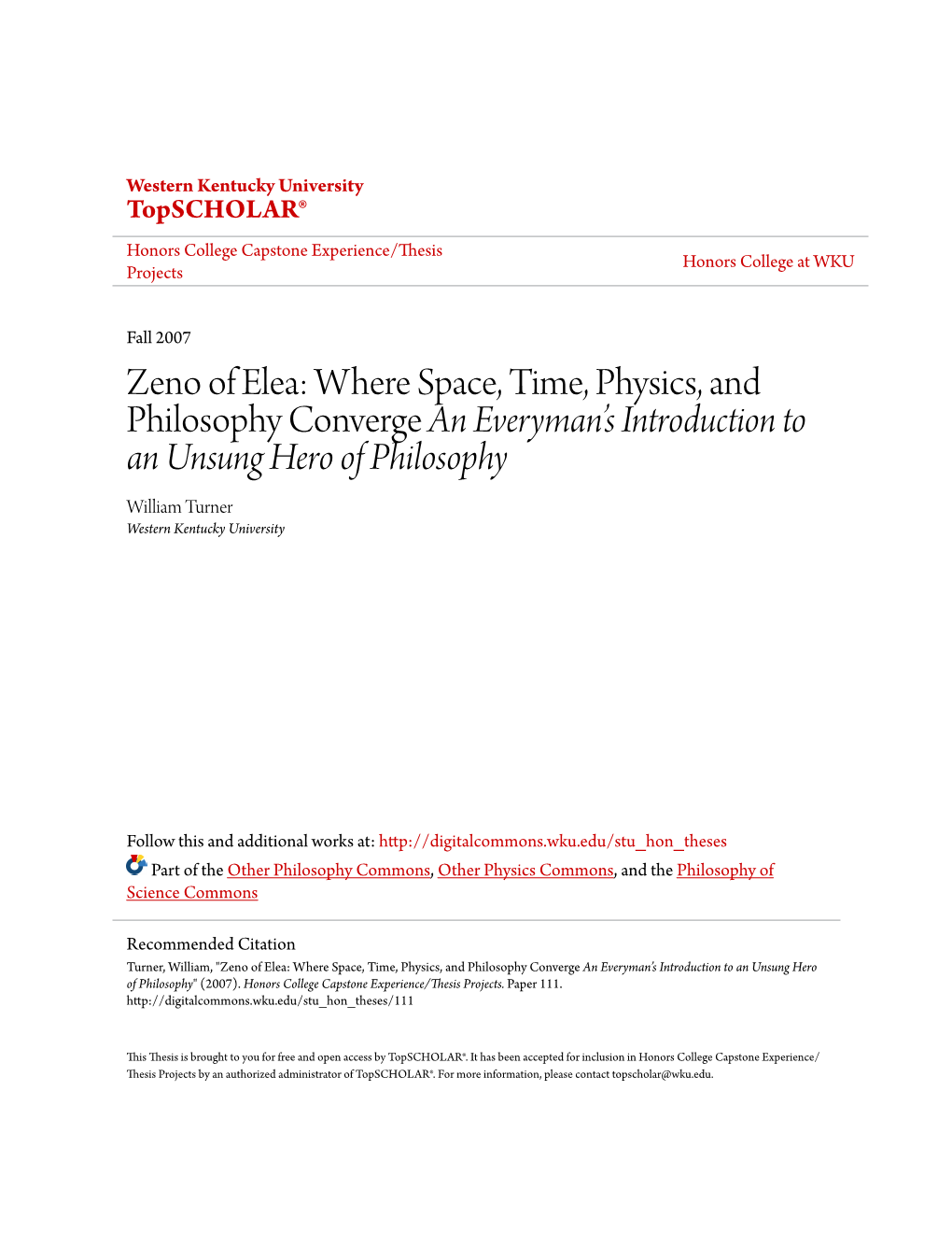 Zeno of Elea: Where Space, Time, Physics, and Philosophy Converge